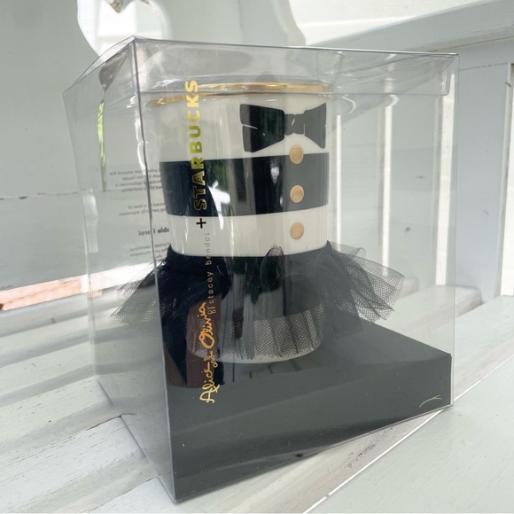 Starbucks Alice + Olivia NWT Striped Ceramic Insulated Tumbler Mug Tutu Black - Picture 3 of 6